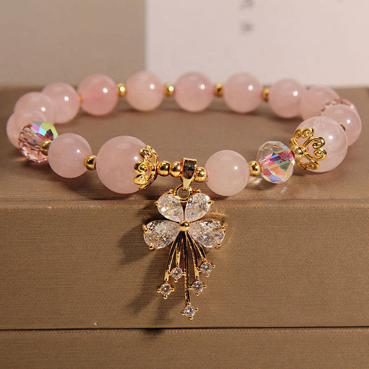 Pulsera con dije de mariposa y circonita curativa con cristal rosa aguamarina y Buddha Stones