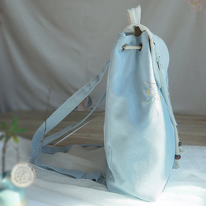 Mochila de lona de gran capacidad bordada hecha a mano con Buddha Stones