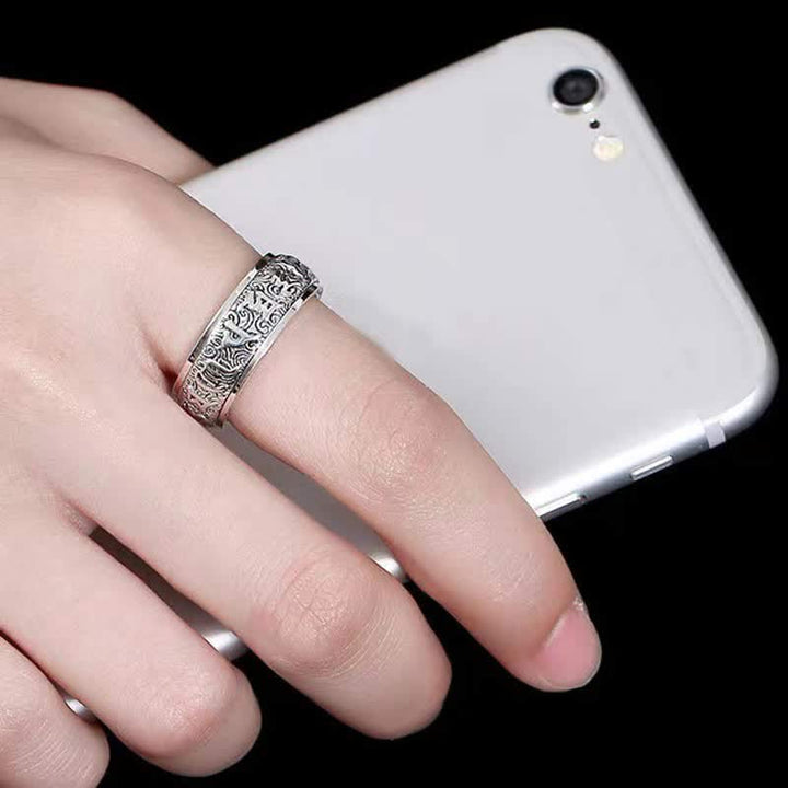 Anillo giratorio curativo de cobre con esvástica de seis palabras verdaderas de Buddha Stones