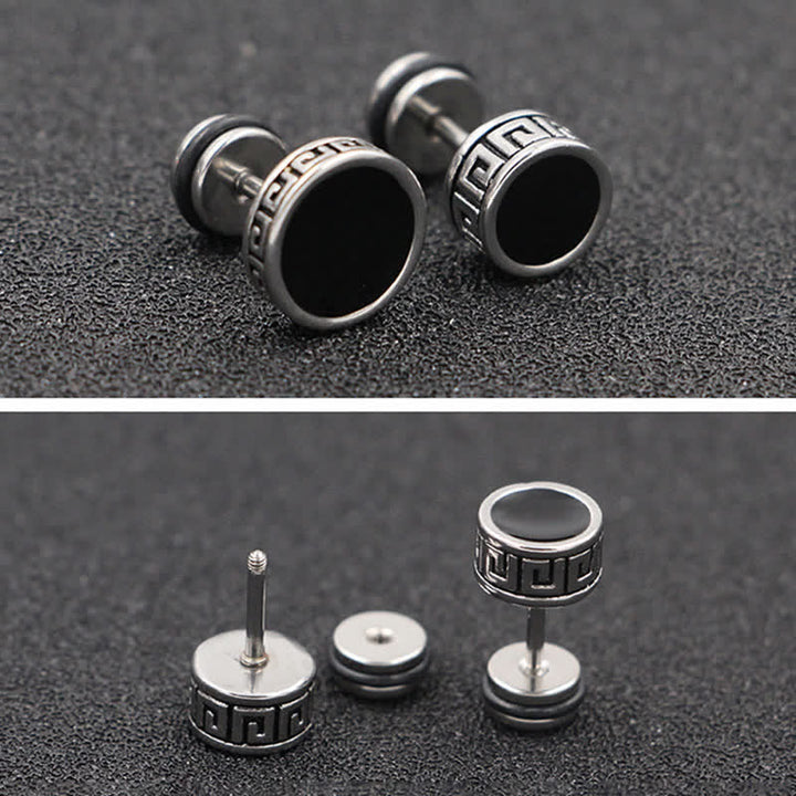 Pendientes redondos de equilibrio de acero titanio para hombre con Buddha Stones