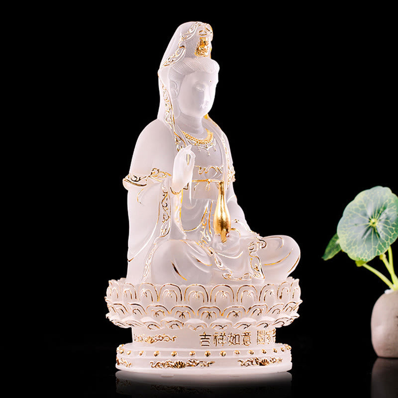 Buddha Stones Kwan Yin Avalokitesvara, estatuilla hecha a mano, pieza de arte de cristal Liuli, estatua de riqueza, decoración para el hogar