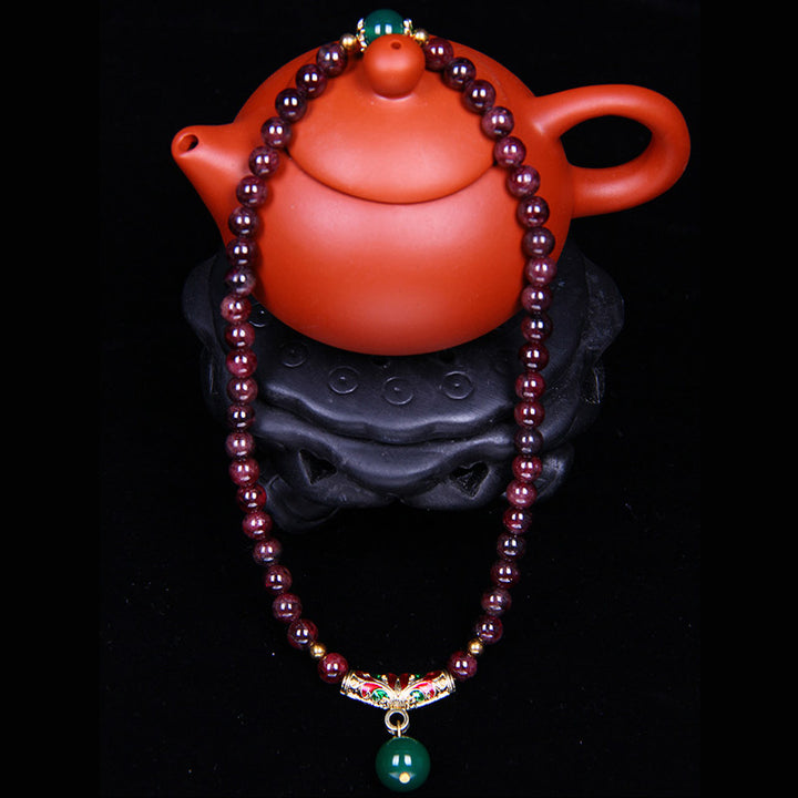 Pulsera de bendición de granate natural con Buddha Stones