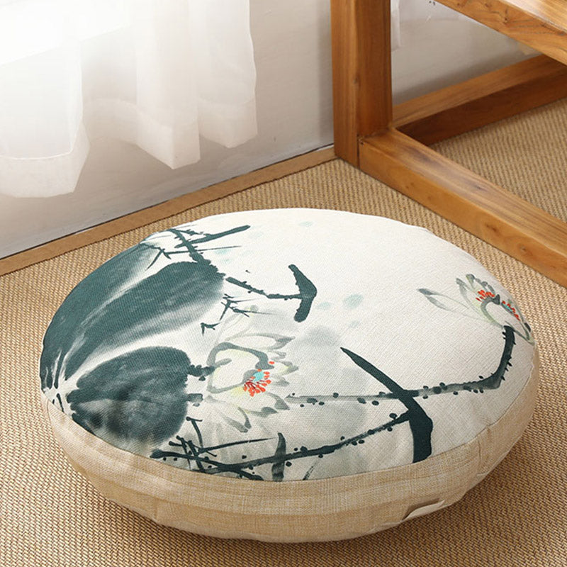 Cojín de lino con diseño simple de loto y Buddha Stones para meditación, decoración para el hogar y la sala de estar.