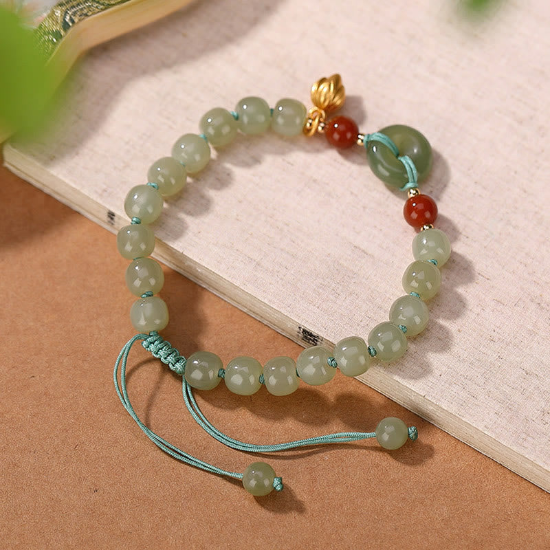 Pulsera de la suerte de ágata roja con hebilla de la paz de jade hetiano natural de plata de ley 925