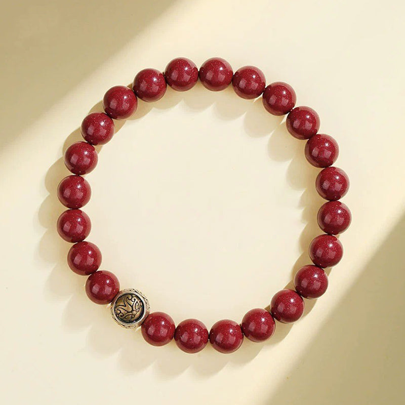 Pulsera de bendición de las cuatro bestias con cinabrio natural de plata de ley 925 con Buddha Stones