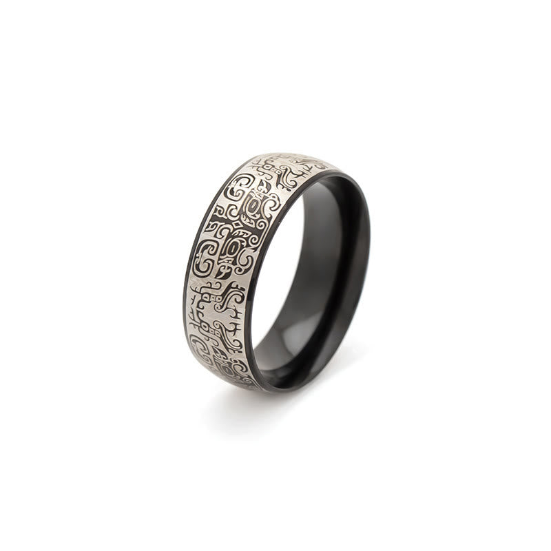 Anillo de acero de titanio con Buddha Stones, criatura mitológica afortunada, Taotie, riqueza