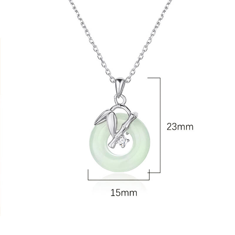 Collar con colgante de plata de ley 925 con Buddha Stones , jade hetiano, hoja de bambú, hebilla de la paz y prosperidad
