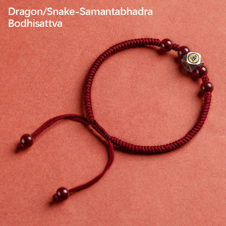 Pulsera de plata de ley 925 con Buddha Stones , zodíaco chino, Buda natal, cinabrio, calma - Dragón/Serpiente-Samantabhadra Bodhisattva - Rojo (circunferencia de la muñeca 14-18 cm) - image 15