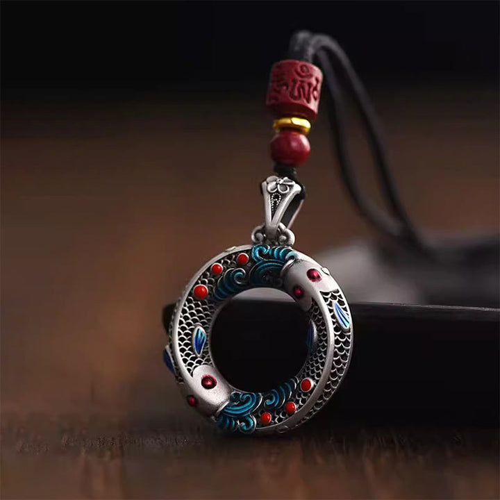Colgante de collar con colgante de cobre con hebilla de paz y pez Koi, Buddha Stones