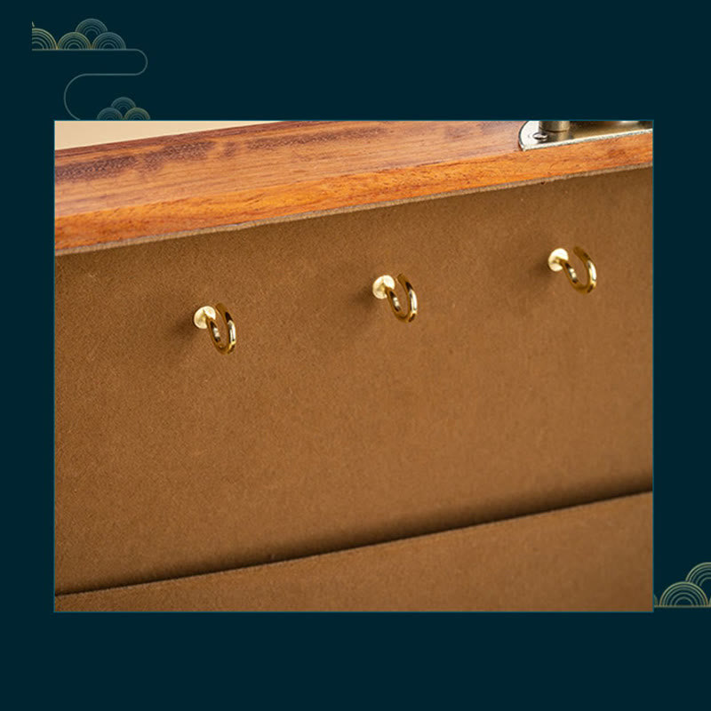 Caja de almacenamiento de joyería de palisandro hecha a mano antigua, caja organizadora de regalo de madera con flores de doble capa grande con cerradura
