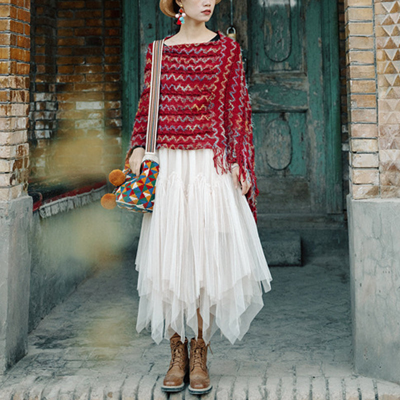Buddha Stones tibetano colorido chal a rayas borlas jersey invierno acogedor viaje bufanda abrigo