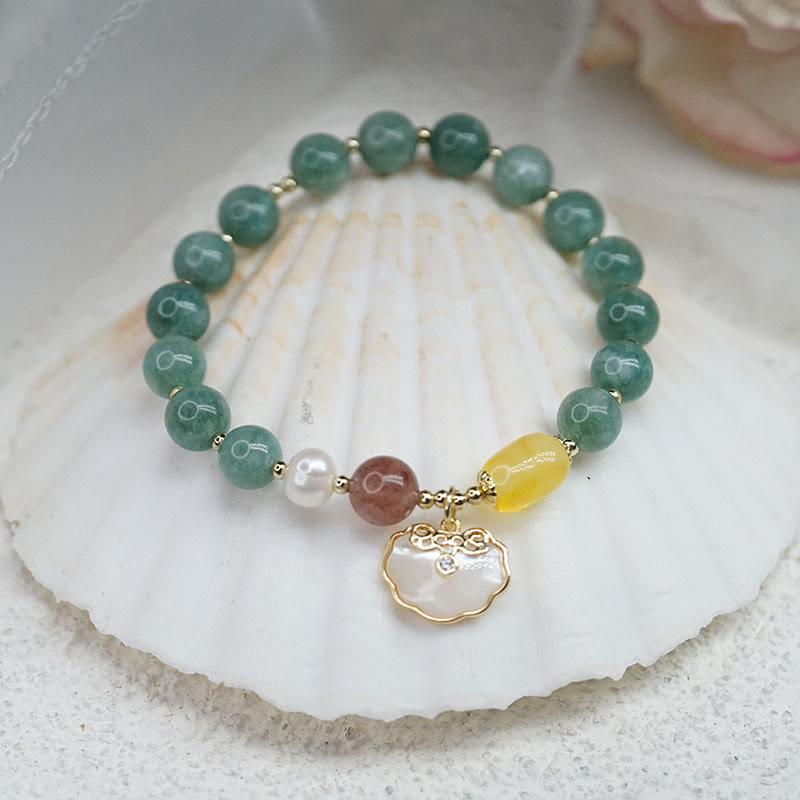 Pulsera de la suerte con cierre Ruyi de concha de mar de Jade y Buddha Stones