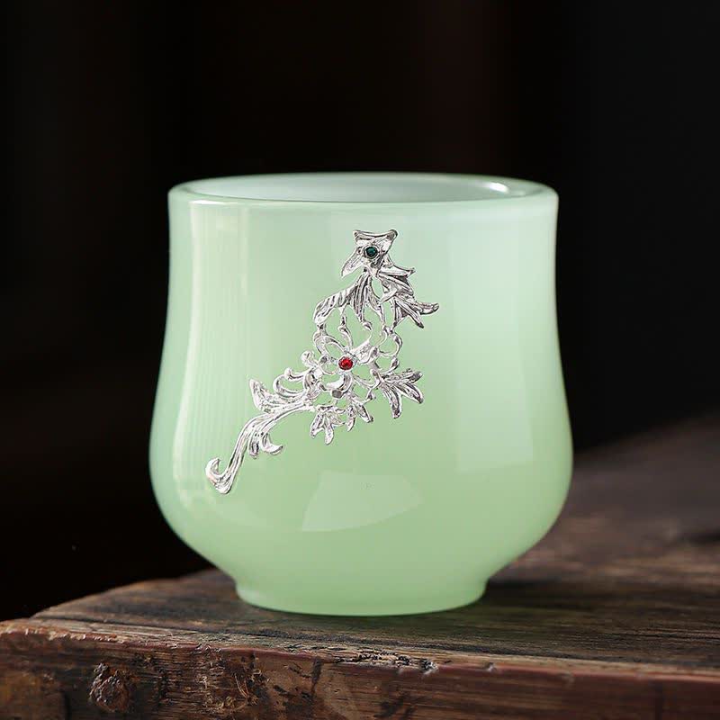 Tazas de té de cerámica con diseño de flor de Fénix, dragón de loto y Buddha Stones