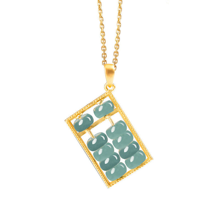 Collar con colgante de plata de ley 925 con Buddha Stones, diseño de ábaco de jade natural