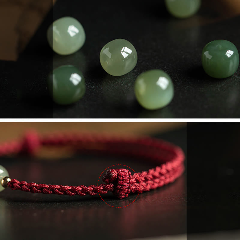 Pulsera de cuerda de la suerte con carácter de Jade Hetian del zodíaco chino cinabrio Natural de Buddha Stones