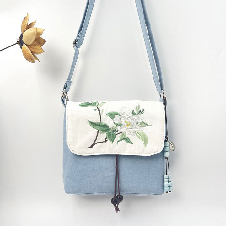 Buddha Stones Camelia bordada Epiphyllum Gardenia Sakura Flores Bolso bandolera Bolso de hombro Bolso para teléfono móvil