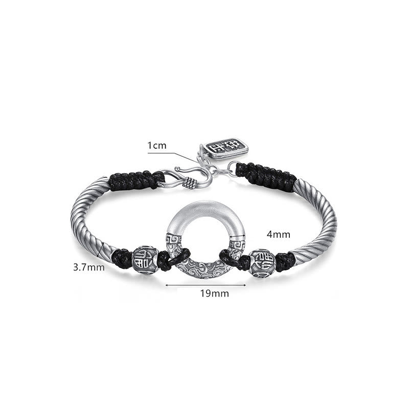 Pulsera de plata de ley 999 con Buddha Stones , hebilla de la paz, moneda de cobre, nubes auspiciosas, pulsera de la fortuna