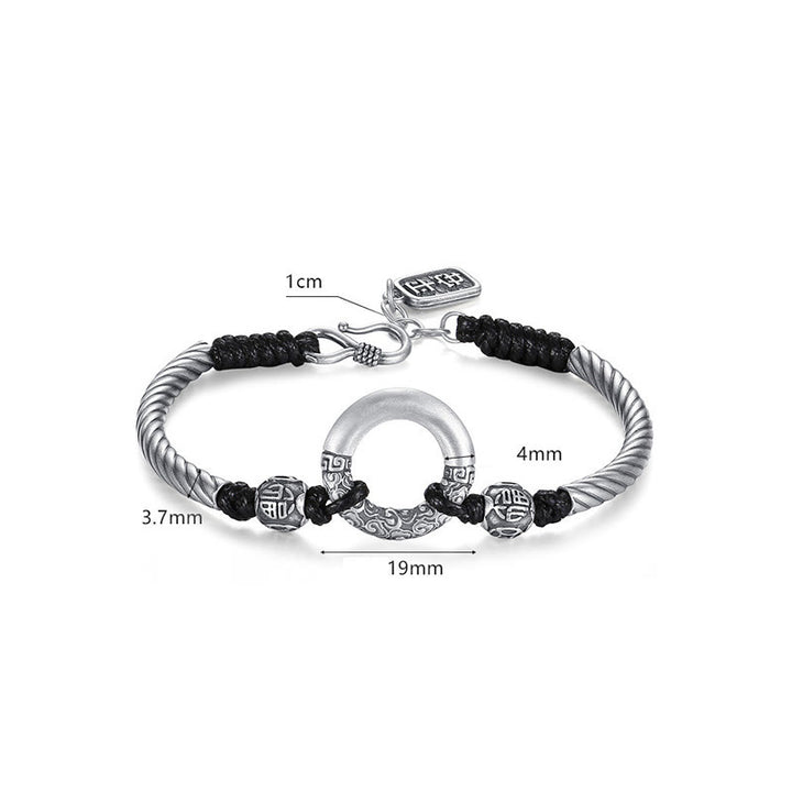 Pulsera de plata de ley 999 con Buddha Stones , hebilla de la paz, moneda de cobre, nubes auspiciosas, pulsera de la fortuna