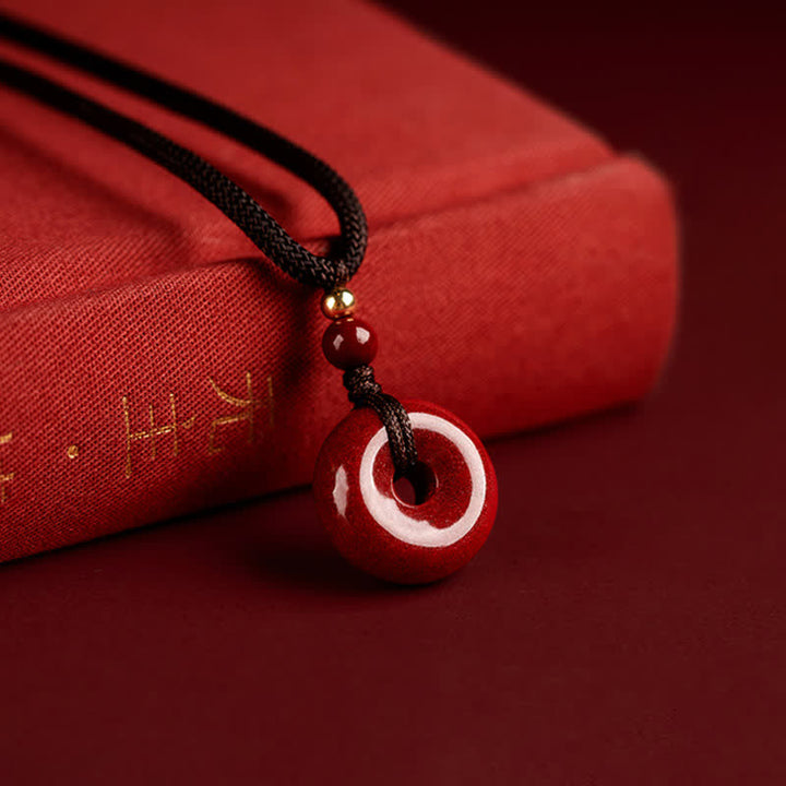 Colgante de collar con Buddha Stones , cinabrio, hebilla de la paz, bendición tranquila