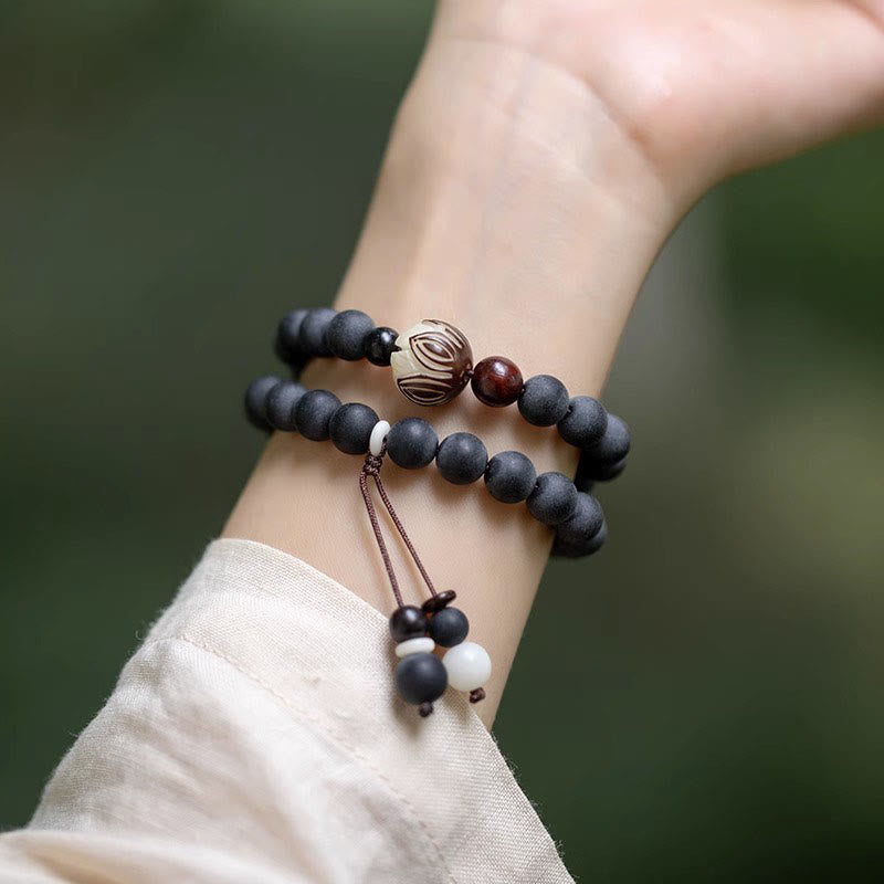 Pulsera curativa de loto Bodhi de ciprés tibetano de doble capa con Buddha Stones