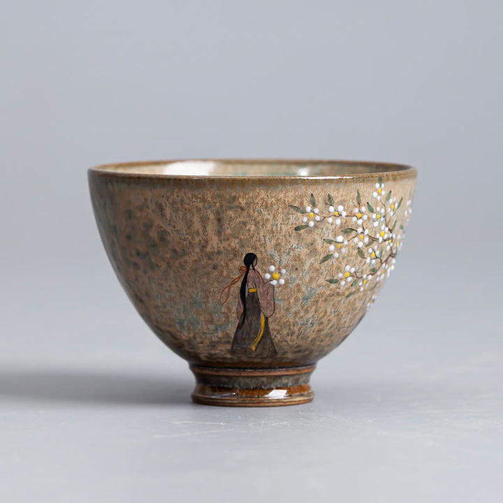 Buddha Stones Jingdezhen pintadas a mano Ru Kiln porcelana Hanfu niña flor taza de té de cerámica tazas de té Kung Fu