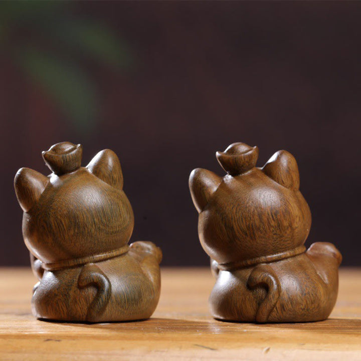 Buddha Stones Mini lingote de sándalo verde gato de la suerte tallado decoraciones de escritorio de paz - image 16