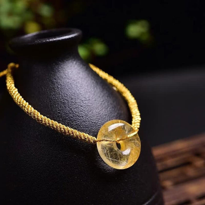 Pulsera trenzada de felicidad con hebilla de paz y citrino redondo