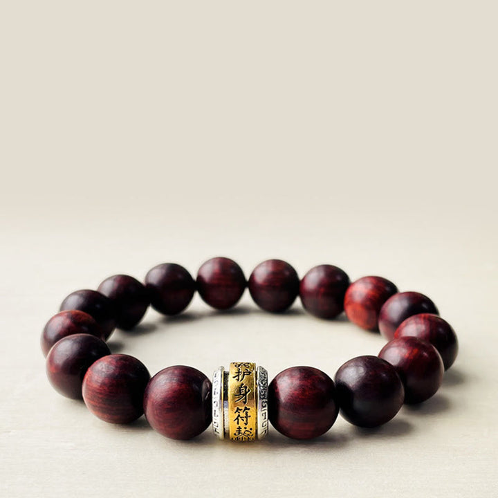 Pulsera de protección con amuleto de sándalo rojo y hoja pequeña de Buddha Stones