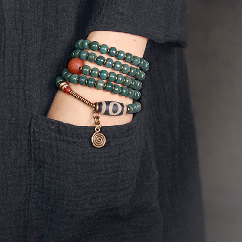 Pulsera de sabiduría de cuentas Dzi de semillas Bodhi de 108 cuentas Mala