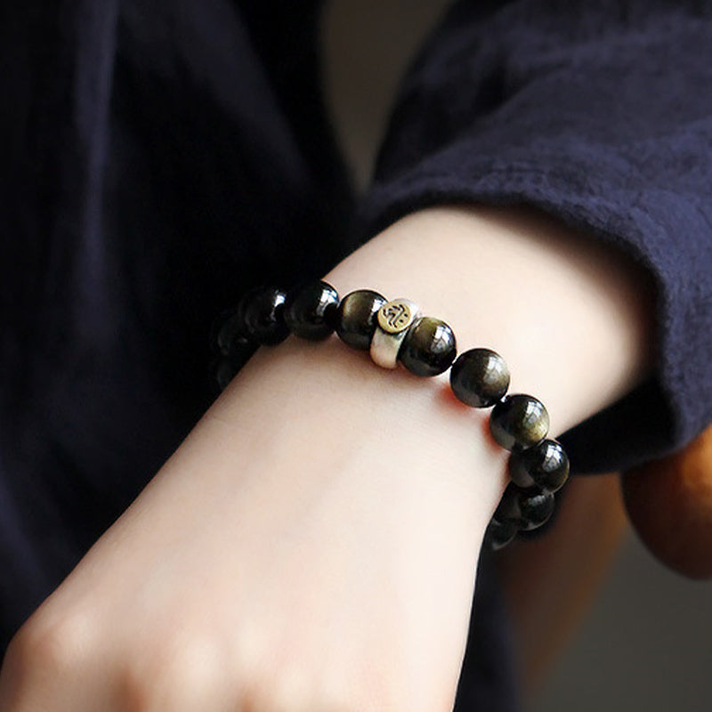 Pulsera de purificación de obsidiana de Buda natal del zodiaco chino de Buddha Stones