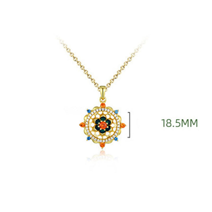 Colgante de collar de nuevo comienzo con Buddha Stones, flor de loto plateada de Ley 925, circonita colorida