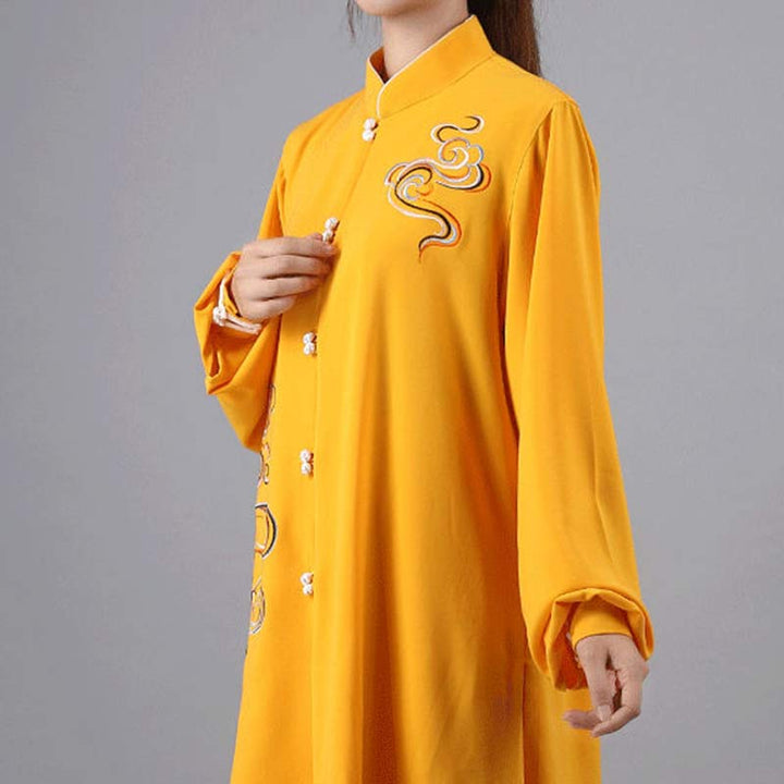 Conjunto de ropa unisex para práctica de meditación, tai chi, qigong, bordada, con nubes auspiciosas y Buddha Stones