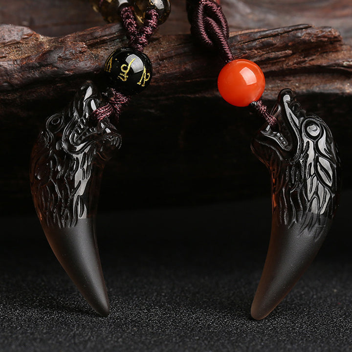 Colgante de collar con diseño de diente de lobo, obsidiana de hielo Natural, Buddha Stones