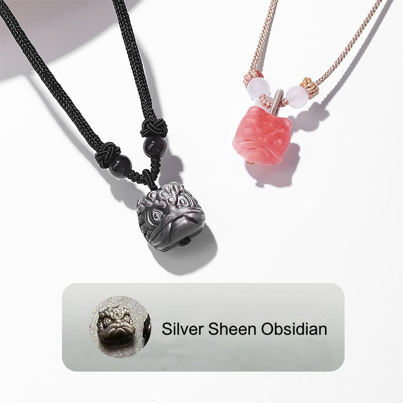 Collar con colgante de protección de León danzante de ágata roja obsidiana con brillo de plata Natural con Buddha Stones