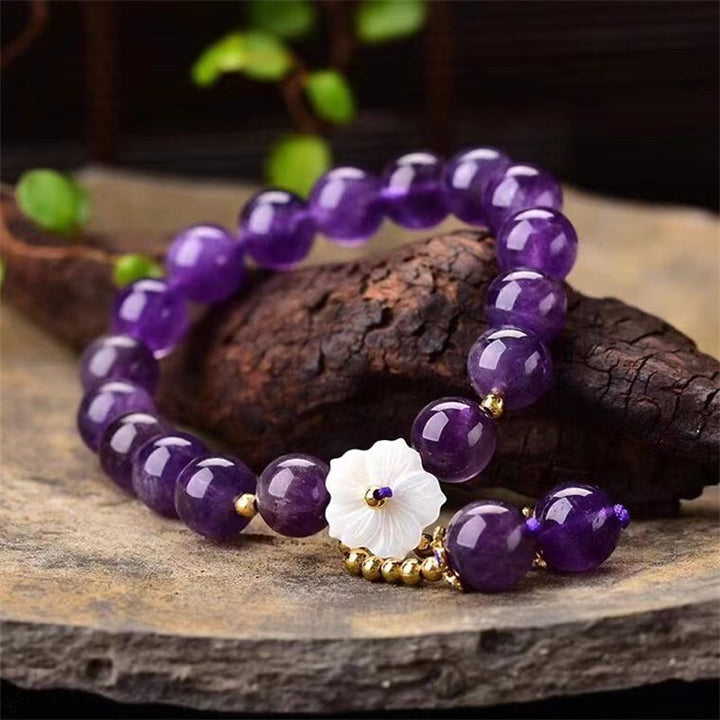Pulsera de curación espiritual con flor de cristal de amatista natural con Buddha Stones
