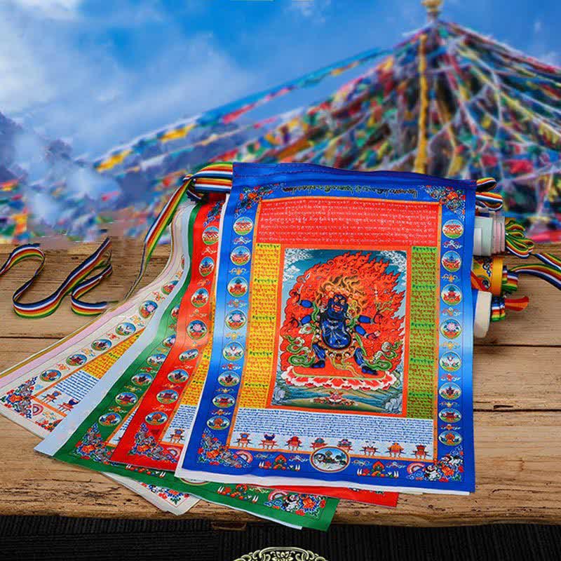 Buddha Stones Bandera tibetana de oración al aire libre con Buda Caballo de Viento de 10 colores, símbolo de sanación y buena fortuna. - 5 metros - image 0