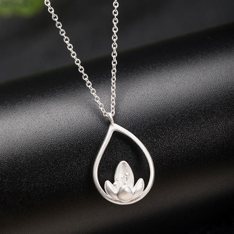 Colgante de collar con iluminación floral de flor de loto de plata de ley 925 con Buddha Stones - image 6