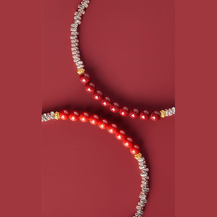 Pulsera de bendición con carácter de cinabrio Fu de plata de ley 925 con Buddha Stones