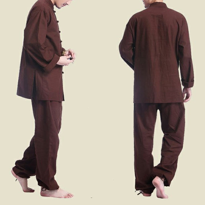 Conjunto de ropa de yoga para hombre con diseño de botón de rana china y Buddha Stones, de lino y algodón para meditación y oración - image 16