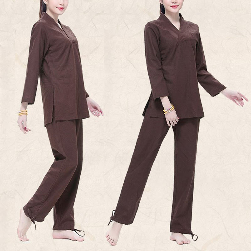 Conjunto de ropa de lino y algodón para mujer, uniforme con diseño de Buddha Stones, práctica Zen, Yoga, meditación, oración, cuello en V - image 11