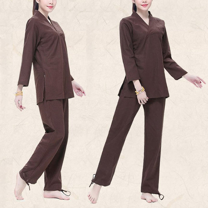 Conjunto de ropa de lino y algodón para mujer, uniforme con diseño de Buddha Stones, práctica Zen, Yoga, meditación, oración, cuello en V - image 11