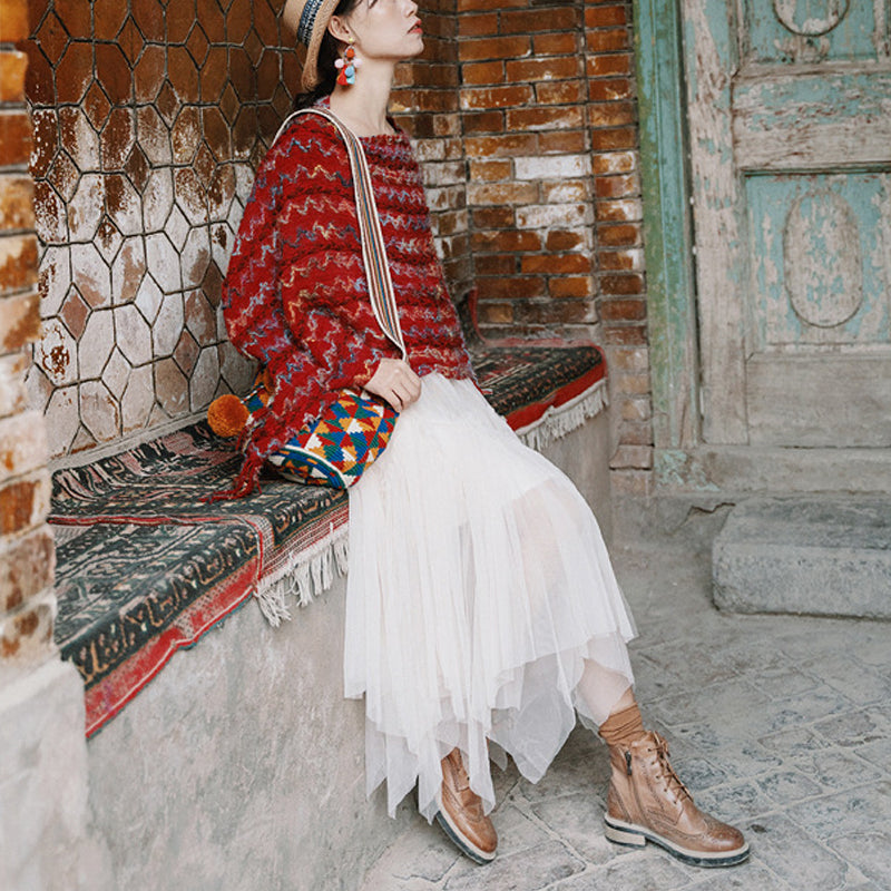 Buddha Stones tibetano colorido chal a rayas borlas jersey invierno acogedor viaje bufanda abrigo