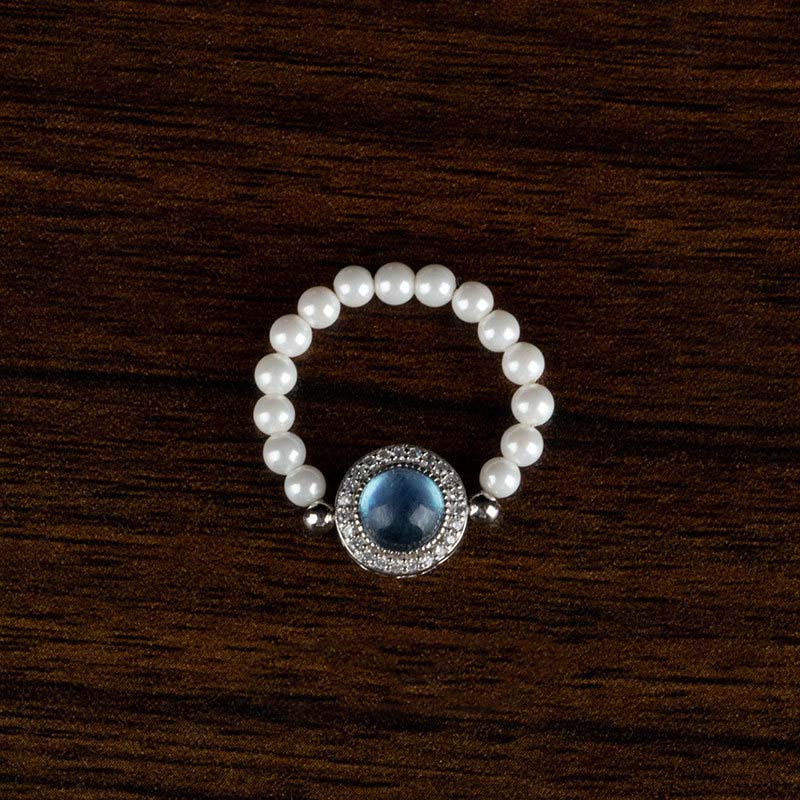 Anillo de pulsera de cadena curativa de calcedonia azul perla de plata de ley 925 con Buddha Stones