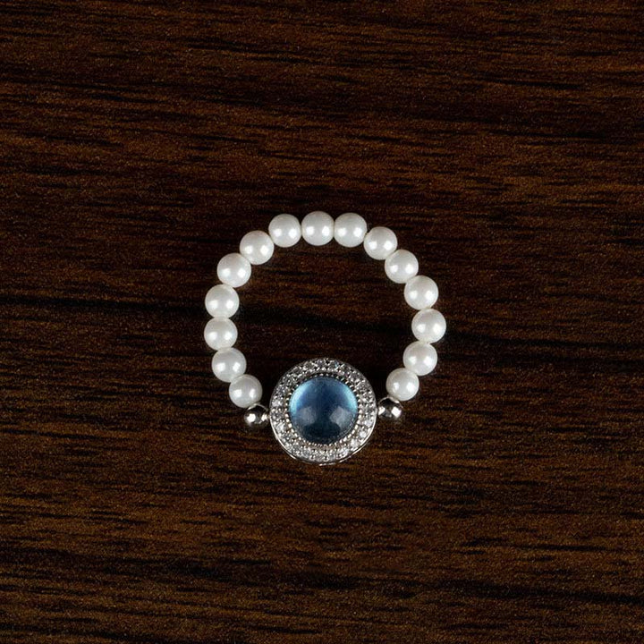 Anillo de pulsera de cadena curativa de calcedonia azul perla de plata de ley 925 con Buddha Stones