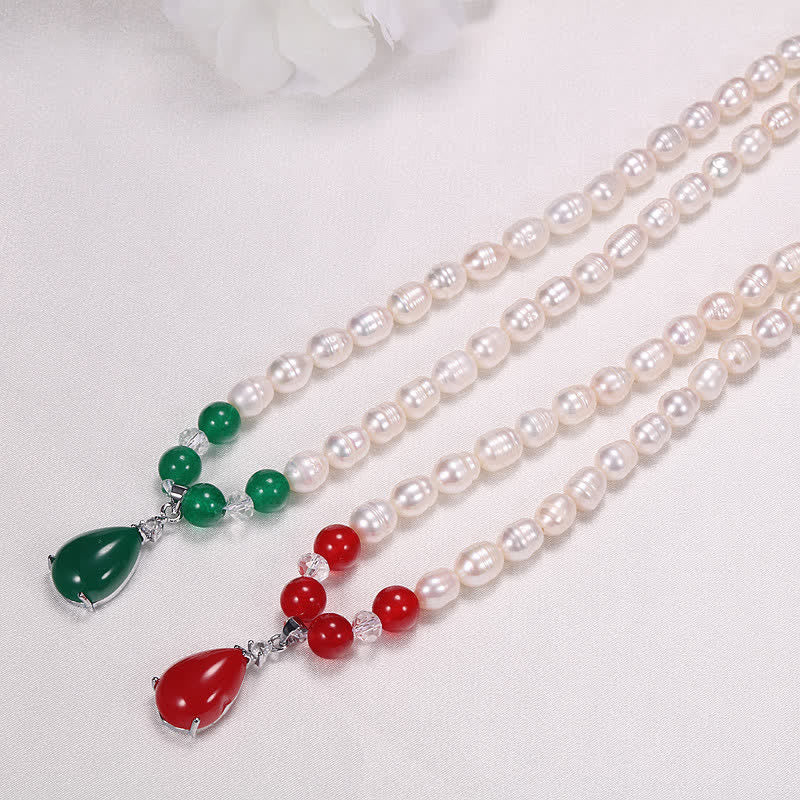 Colgante de collar de paz con cuentas de perlas y gotas de agua