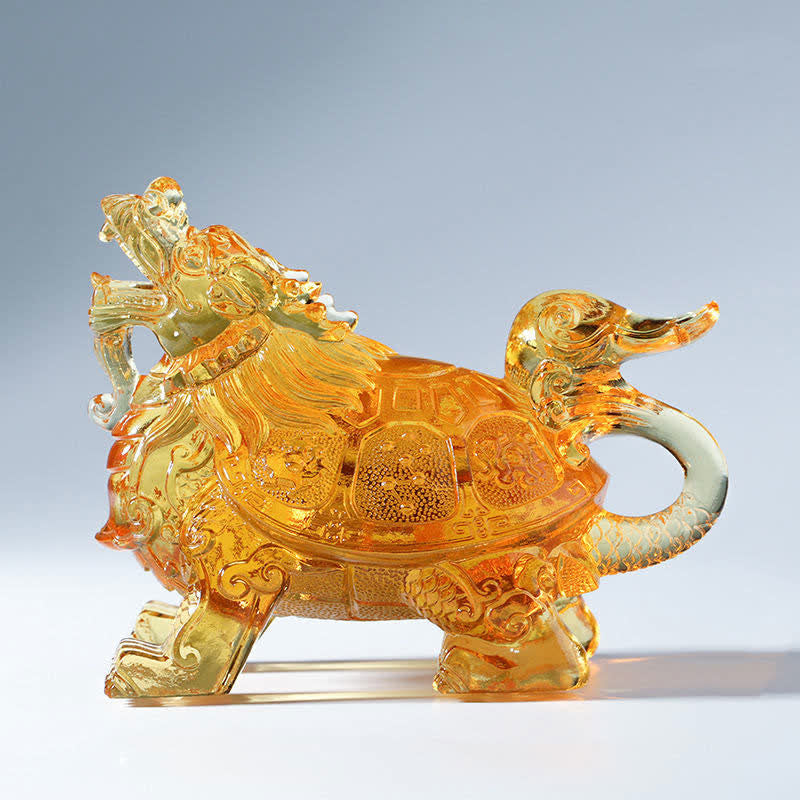 Feng Shui Dragón Tortuga hecha a mano Liuli Crystal Art Piece Decoración de la Oficina del Hogar
