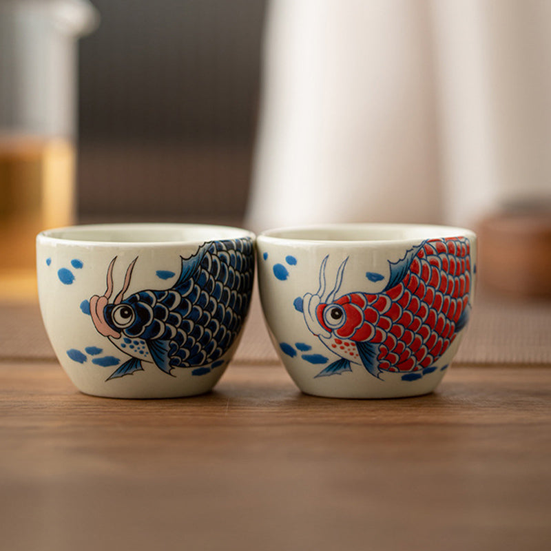 Taza de té de Buddha Stones, pez Koi, Arowana, peonía, girasol, taza de té de Kung Fu, 60ml