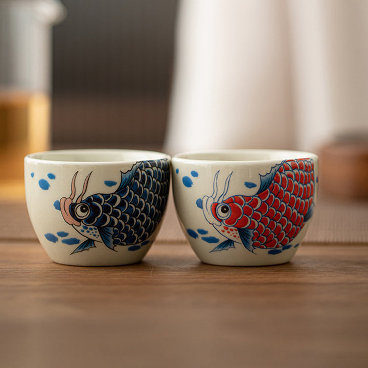 Taza de té de Buddha Stones, pez Koi, Arowana, peonía, girasol, taza de té de Kung Fu, 60ml