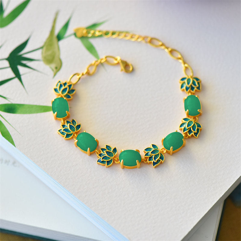Pulsera de Protección de Loto de Jade Cian de Jade Blanco con Buddha Stones
