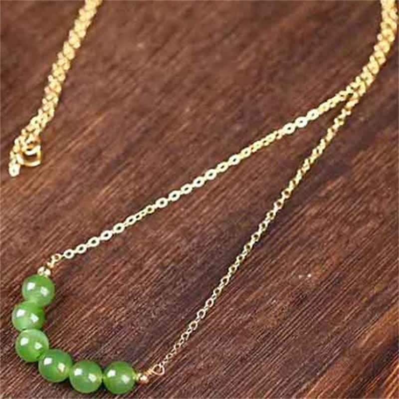 Colgante de collar de la suerte con cuentas de jade cian hetiano chapado en oro de 14 quilates